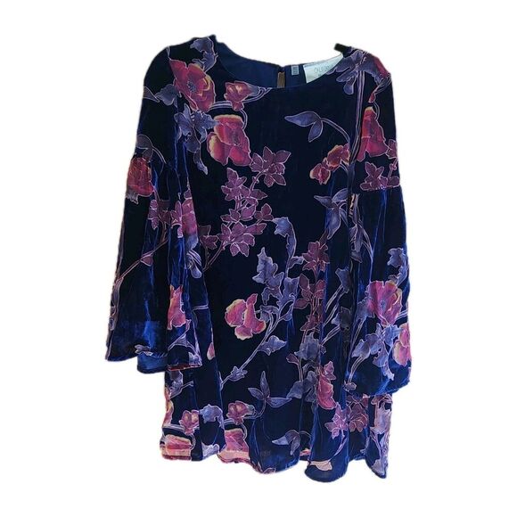 California Moonrise Velvet Boho Dress Size Small Navy Floral Whimsy Goth Gypsy - Picture 2 of 9